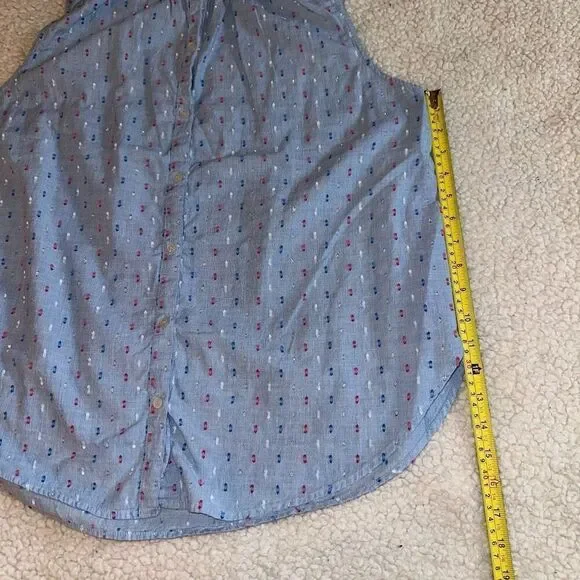 LOFT Women’s Button Up Light Blue with Colorful Embroidered Dots Size Large - Picture 7 of 8